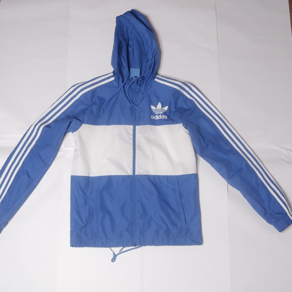 blue and white adidas windbreaker